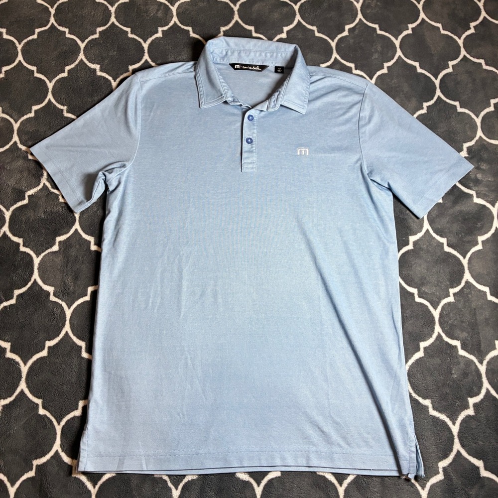 TravisMathew Mens Polo Shirt Medium Blue Pima Cotton Blend Golf Short Sleeve M
